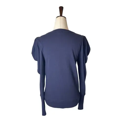 Goldie Lewinter Sweatshirt Women XS Navy Blue Cotton Puff Sleeve Top Peru Preppy