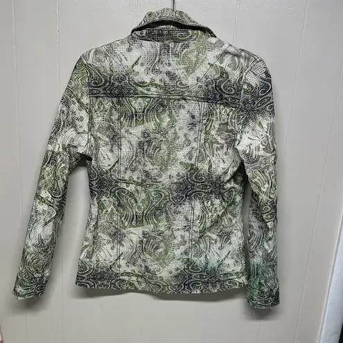 KEREN hart Green Jean Jacket with Artistic Botanical Print Size M