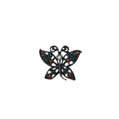 1980 Sarah Cov Butterfly Brooch Pin Costume Designer Jewelry Peach Green Vintage Gold