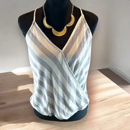 Pink Clover WOMEN’S STITCH FIX S Katara Surplice Top Blue White Stripe High low