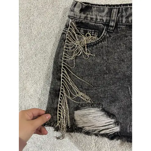 savannah jane rhinestone fringe shorts Black Button Fly NWT distressed Size M