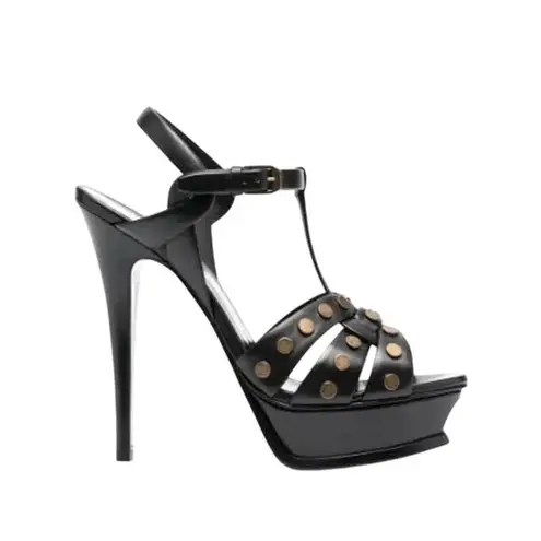 Saint Laurent NIB Tribute Studded Platform Sandals in Black/Gold Size 40