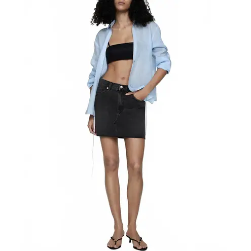 Mango  Denim Miniskirt with Frayed Hem Black Denim NWT Small