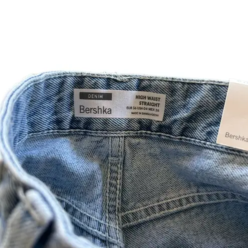 Bershka New Womens Blue Jeans Straight Fit High Rise Denim Pants Size US 4/EU 36