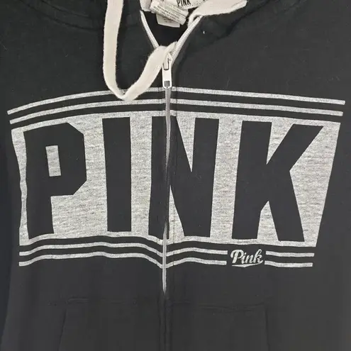 Victoria's Secret Victoria Secret Pink Hoodie Womens Small Black Graphic Print Full Zip Sweatshirt