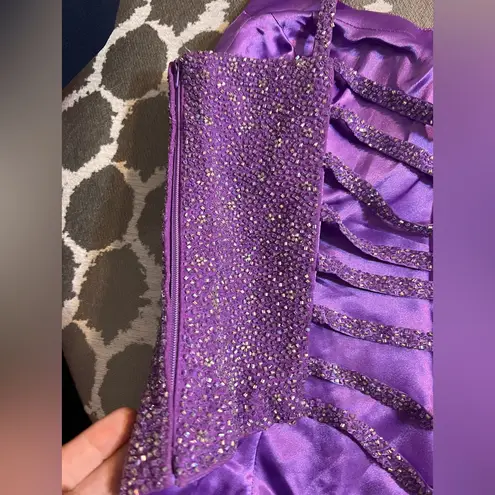 Purple Beaded Crop Top back cutouts side zip party event festival vintage Y2K 6