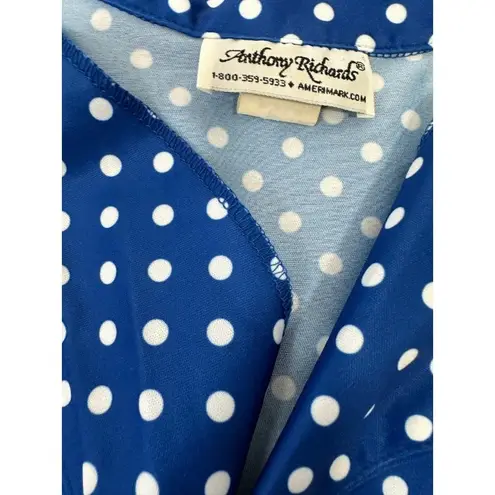 Lounge Vintage Anthony Richards 3X Womens Top MuuMuu Blouse Polka Dot Blue White