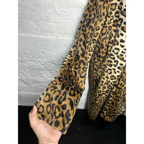 Dennis Basso Size L Fab Leopard Animal Print Faux-Fur Reversible Car Coat Jacket