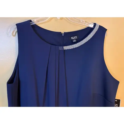 Slny Fashions Navy Sleeveless Cocktail Dress with Chiffon Overlay Size 18W NWT