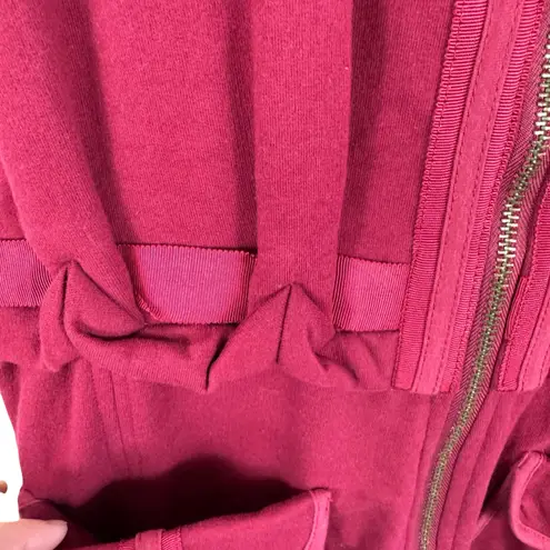 OURS 100% Cotton Red Full Zip Pleated Collared Vest Pockets Cinching Cord Size M Size M