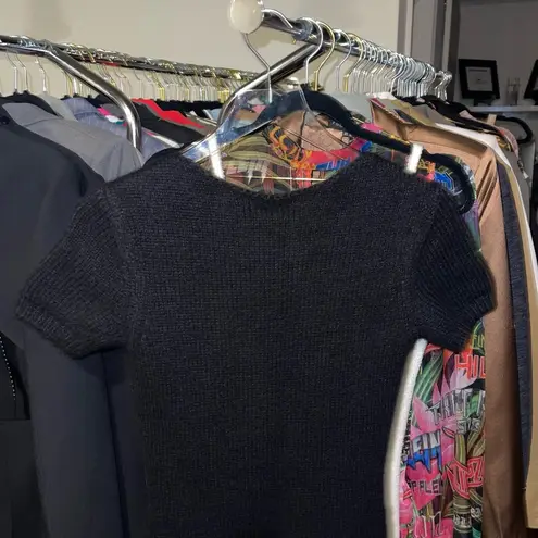 Alexander Wang Black Alpaca Rope-Detail Fuzzy Short Sleeve Mini Sweater Dress