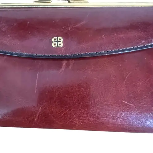 VTG Bosca Leather Hand Stained Italy Frame Wallet Clutch Checkbook Cognac NEW Brown