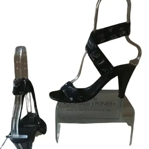 Donald Pliner Couture Sandal Shoe Crepe Elastic Ankle Wrap B&W $240 Leather Black Size 8
