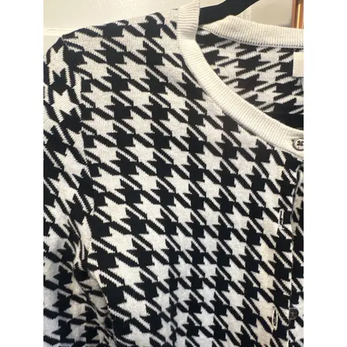 A New Day Preppy  Houndstooth Cardigan Sweater Black White XS Button Front cotton