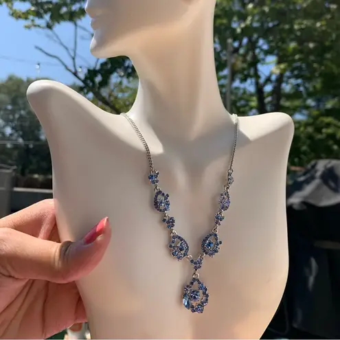 Givenchy $69 Blue Crystal Diamond paved silver Y-drop necklace 07N00139 NWT