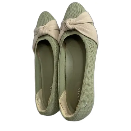 Vivaia Shoes Womens Size 9 Green Beige Knit Ballet Flats Bow Slip On Comfort