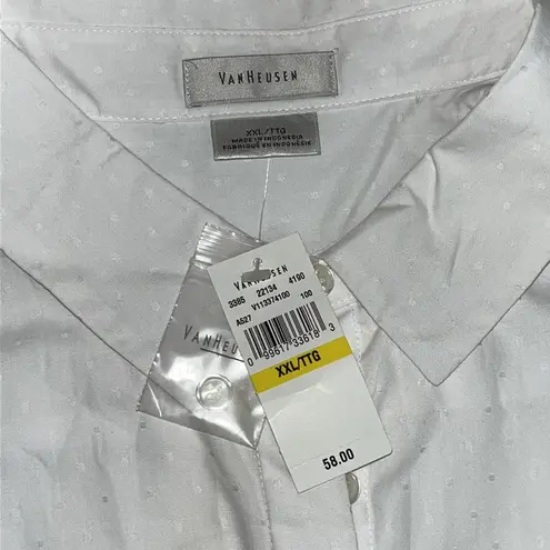 Van Heusen NWT Size XXL White Swiss Dot Chest Pocket Button Down Tunic Shirt Top