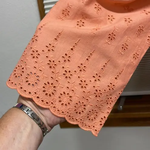 J. Jill Apricot Cotton Eyelet 3/4 Bell Sleeve Button Down Shirt Size Small