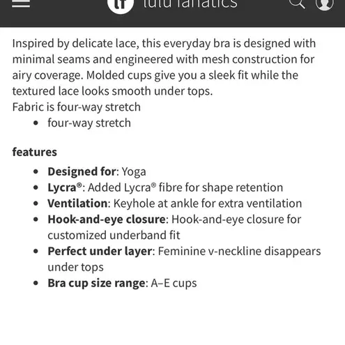 Lululemon ‎ Awake To Lace Bra Black and Barely Beige Size 34 C