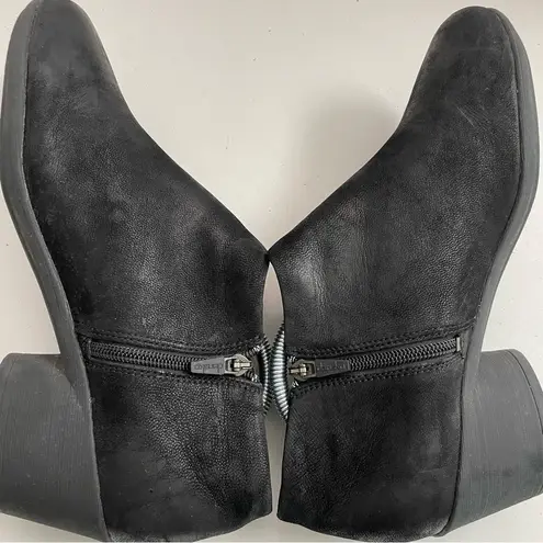 Dansko Bootie Boots Raina Heel Comfort Zipper Leather Burnished Distressed Black