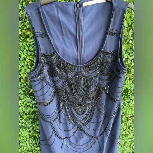 Susana Monaco - Navy Blue W/ Black Beaded Embellished Sheath Dress - NWOT