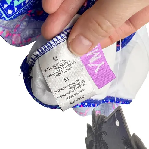 Ymi NWT Crochet Racerback Blue Geometric Ruffle Bikini Swim Top