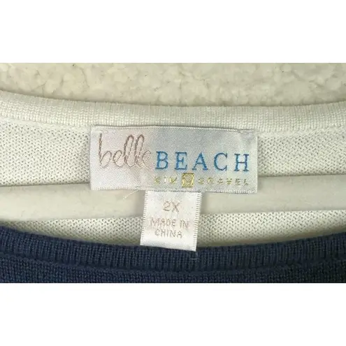 Belle Beach Kim Gravel Sweater Womens 2X Navy White Star Pullover Cotton Blend Blue Size XXL