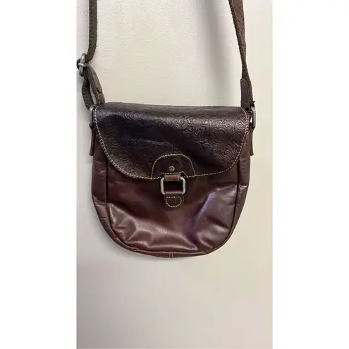 Jack Georges Voyager Crossbody Saddle Bag Purse Brown Genuine Embossed Leather