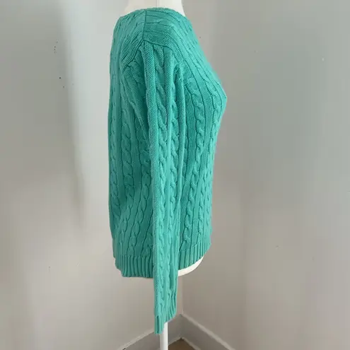 Anne Klein Sea Foam Green Cotton Cable Knit Pullover Sweater sz XS/S