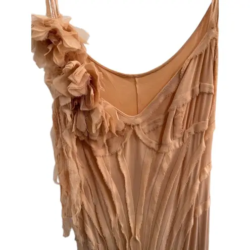 Viviannna Uchitel Viviana Uchitel Silk Layered Nude Gown with Rosette Detail – Size 2