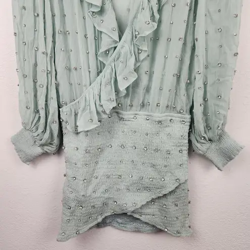 Retrofête Retrofete Lennon Embellished Silk Chiffon Dress in Green Size XS NWT Long Sleeve