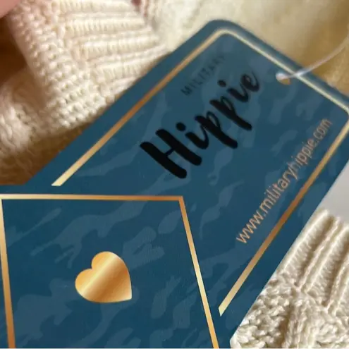 Military Hippie Cream Crew Neck Cable Knit Sweater