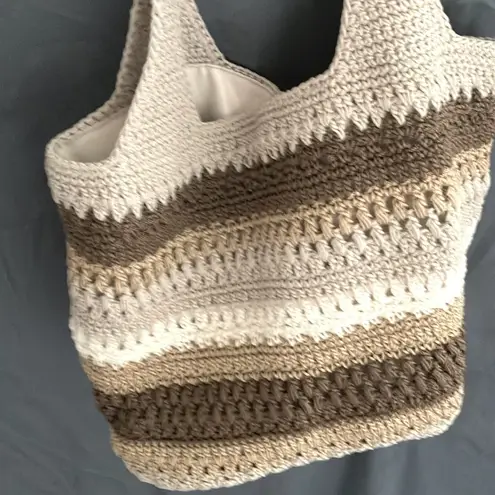 Lina: Brown/Tan/Beige/ White Woven (crocheted) Shoulder Bag