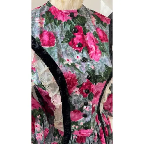 Handmade STUNNING Vintage Victorian Floral Dress Sun Hat Set Handbag Womens Sz S