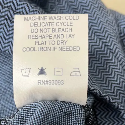 Tyler Boe Retro Lagenlook Blue Comfy Herringbone Funnel Neck 3/4 Sleeve Dress Lg