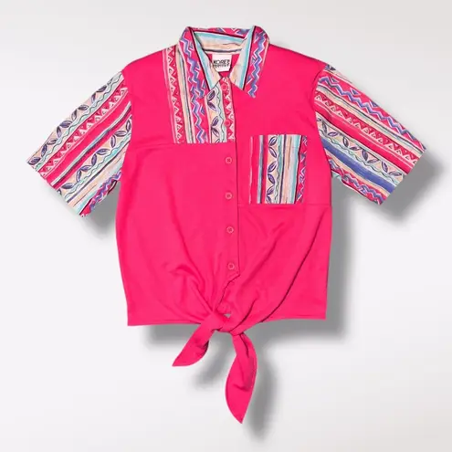 Vintage Koret Petite 90s Pink Tie Front Shirt Short Sleeve Small