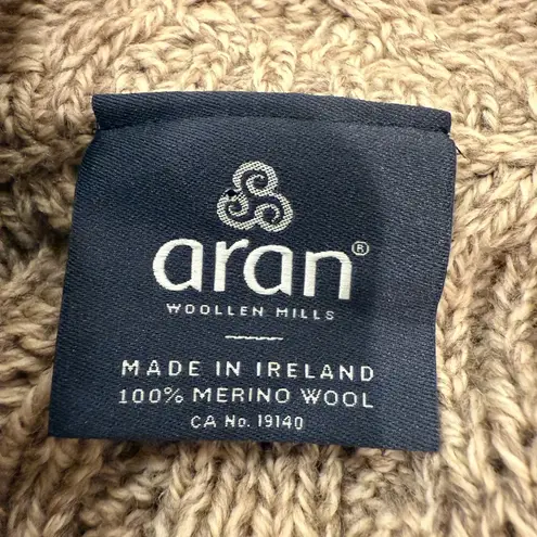 Aran Woollen Mills 100% Merino Wool Cable Knit Cardigan Made in Ireland Size L Tan Size L