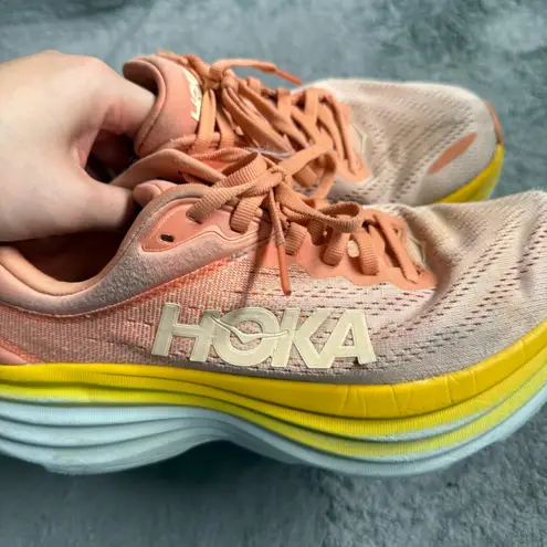 Hoka Women's 8 ONE ONE Bondi 8 Running Shoes Shell Coral Peach Parfait
