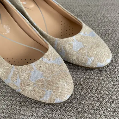 Easy Spirit Powder Blue Gold Metallic Tapestry Block Heel Pumps Dress Shoes 10