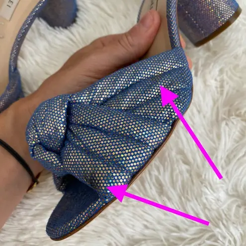 Casadei RARE Blue Sparkle Puffy Knot Chunky Open Toe Heeled Sandal Heel Size 37