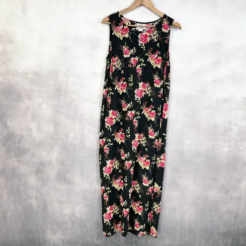 Ease Sport Dress Set Women 12 Dark Floral Linen Rayon Cottagecore Feminine Retro Red