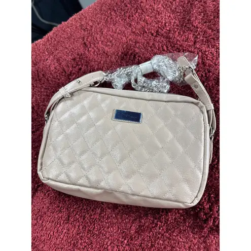 Bella Russo Quilted Crossbody Bag Chain Strap Neutral Beige Purse Tan