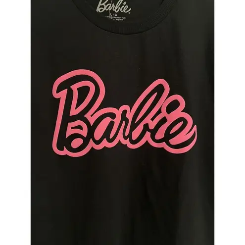 Barbie T Shirt Top Womens Medium Black Tee Pink Logo Spell Out Licensed NEW