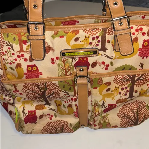 Lily bloom MULTI POCKETED TOTE COLORFUL AND BRIGHT FOREST OWL DESIGN PRELOVED