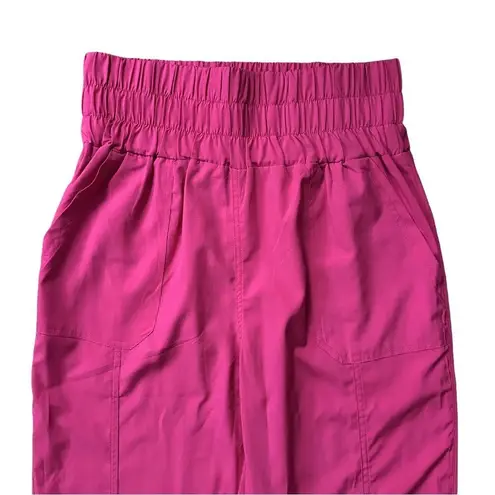 New In Neon Pink High Rise Smocked Ruche Elastic Waist Joggers Sz Large