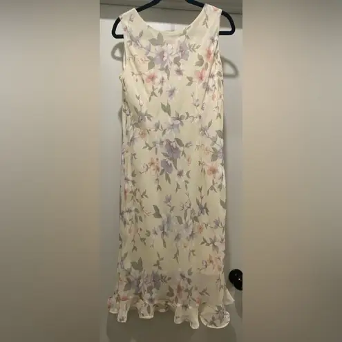 R & K VTG 90s Originals Cream & Pastel Spring Floral Midi Maxi Sleeveless Dress