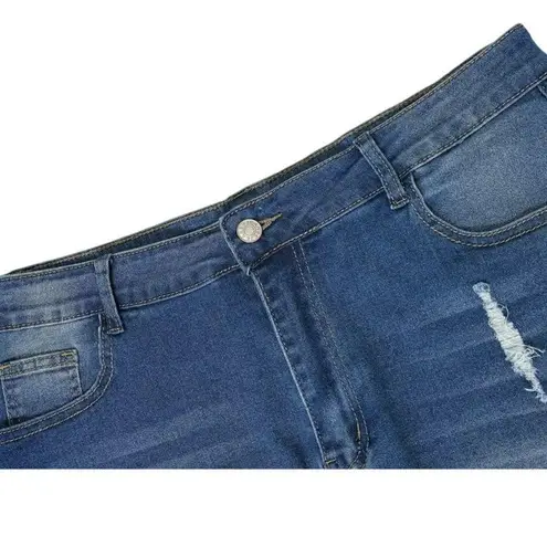 NWT ~ Women's Plus Size Stretch Denim & Lace Blue Jeans Shorts & Frayed Hem ~ 3X