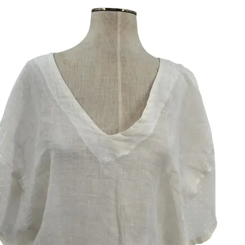 Sunday Saint Tropez Coverup Dress Linen Dolman Sleeve Smocked Cream One Size White Size undefined