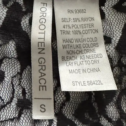 Forgotten Grace black lace crochet long sleeve blouse tunic, size S bohemian