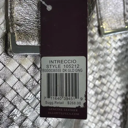 Elliott Lucca NWT INTRECCIO Woven Metallic Shoulder Bag Tote Pewter Gold Silver